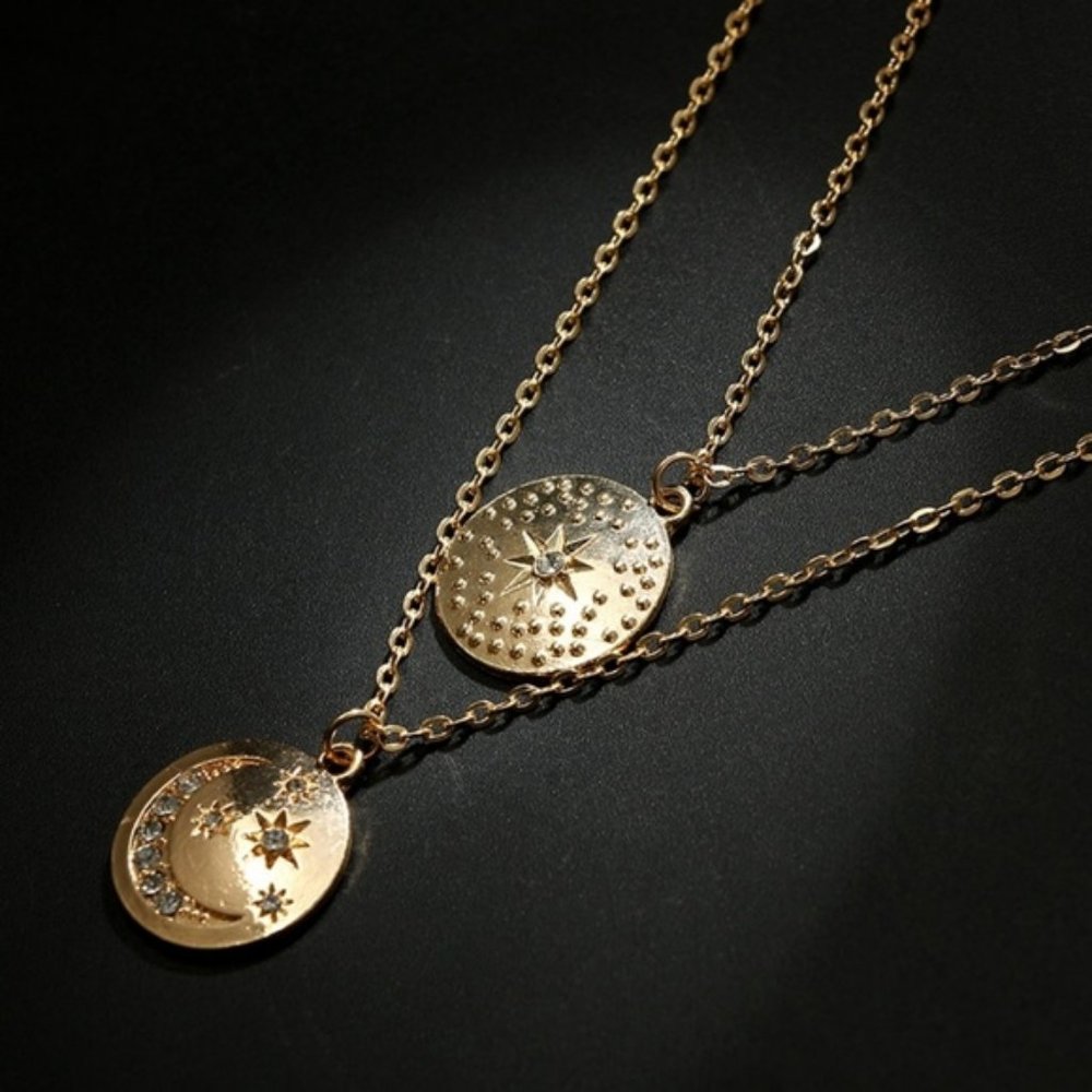 Layered Double Star Coin Necklace - Picture 3 of 7